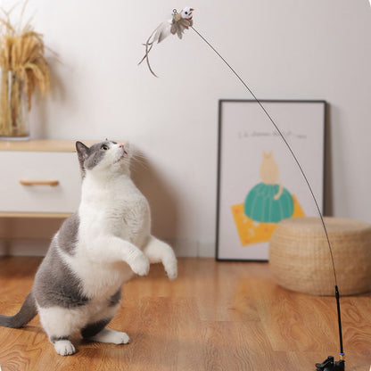 Baguette longue en fil d'acier avec plume pour chat amusant